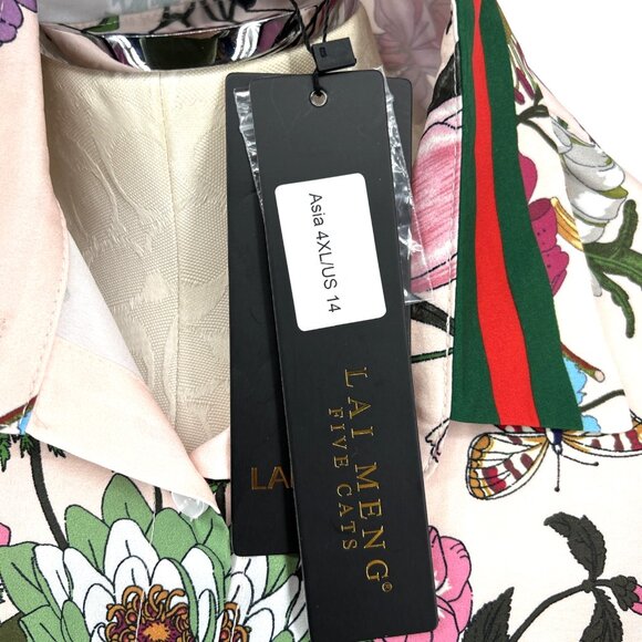 Lai Meng Five Cats Dress Floral Maxi Sz 14 Insects Butterflies Pleated NWT - Picture 6 of 7